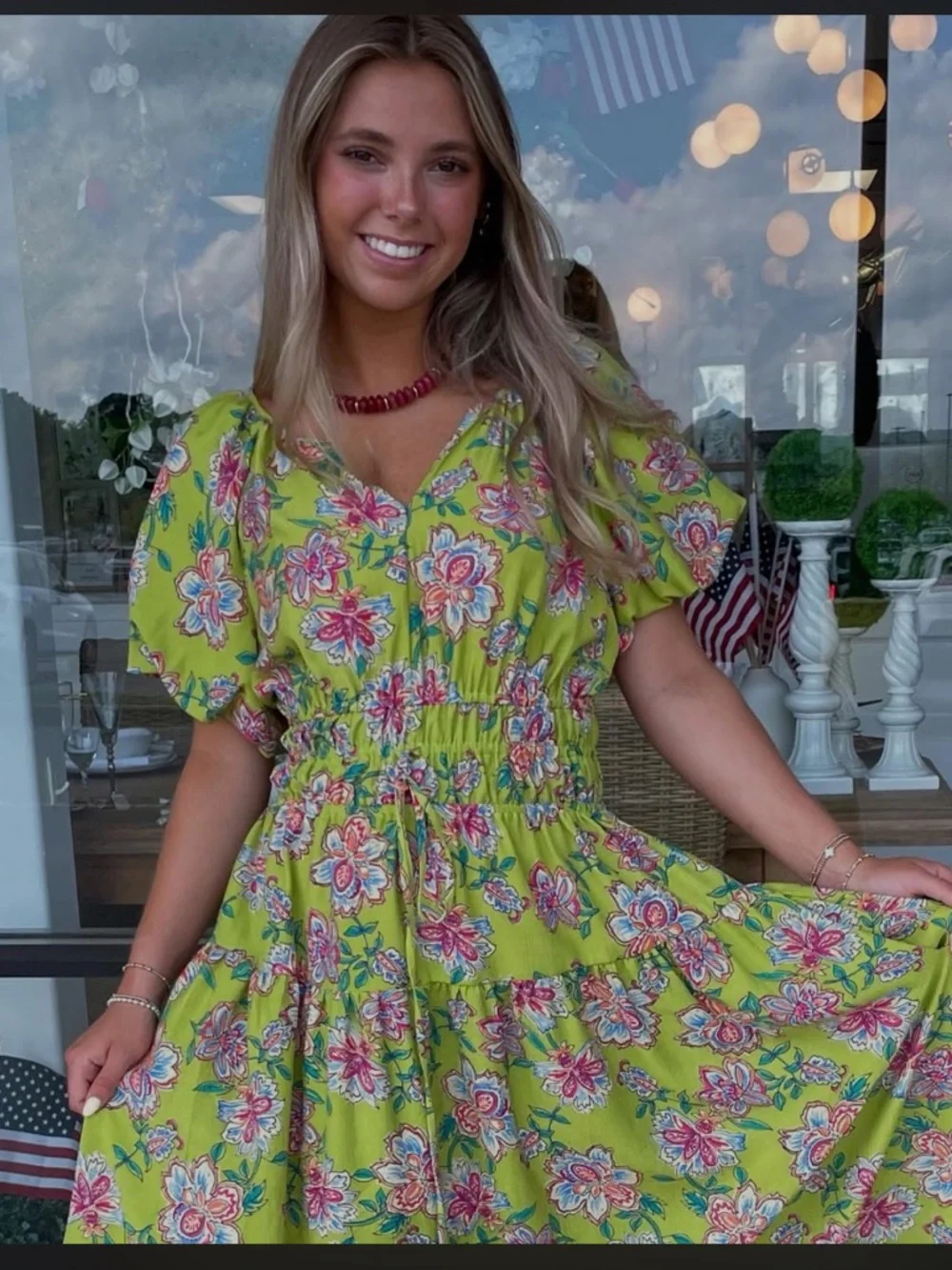 137. NWT easel Green Floral Maxi Dress with Smocked Waist - Picture 2 of 8